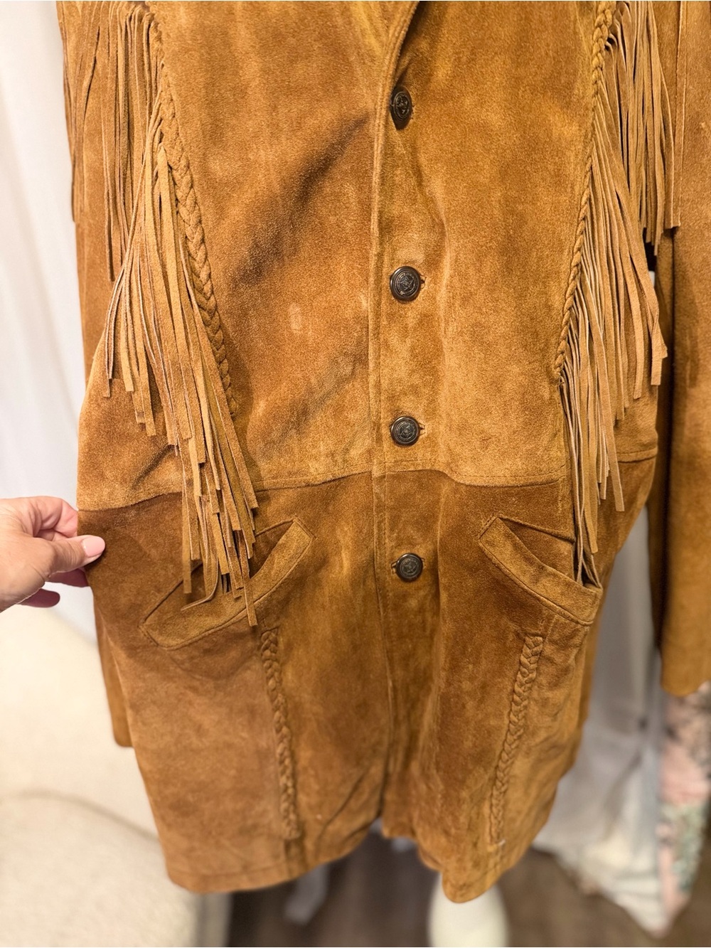 3B West by Tansmith Genuine Suede Leather Fringe Western Coat XL - Picture 3 of 16